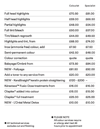 Price01 Niche Hair and Beauty Salon